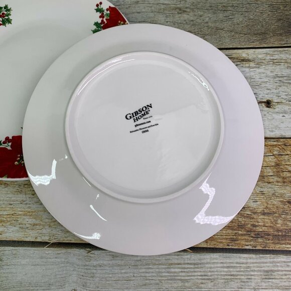Gibson NOBLE POINSETTIA Red Floral Holly Rim Smooth Lunch Salad Plates Set of 4 - Picture 5 of 11